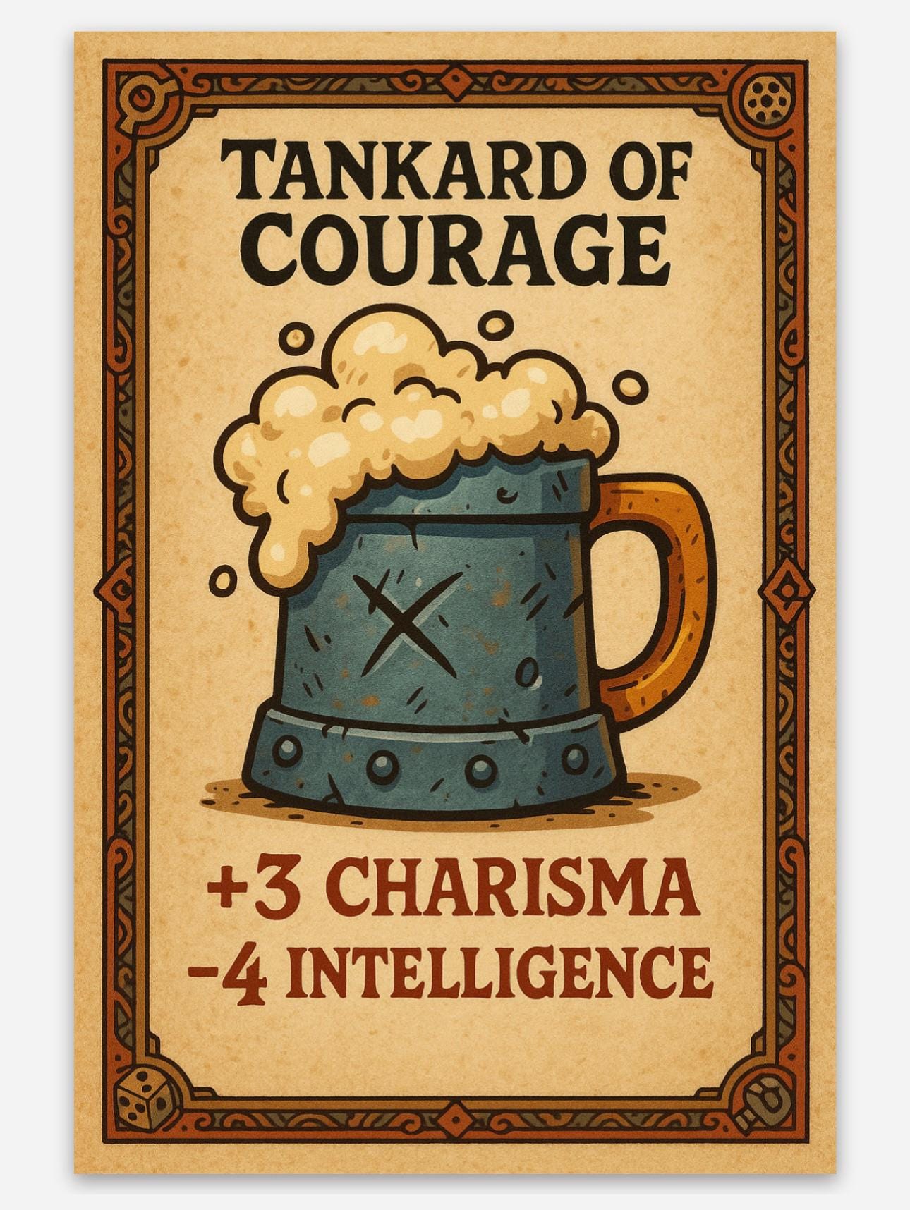 Tankard of Courage +3 Charisma -4 Intelligence Sticker Decal - Bumper Sticker for ttrpg nerds, D&D geeks, board gamers