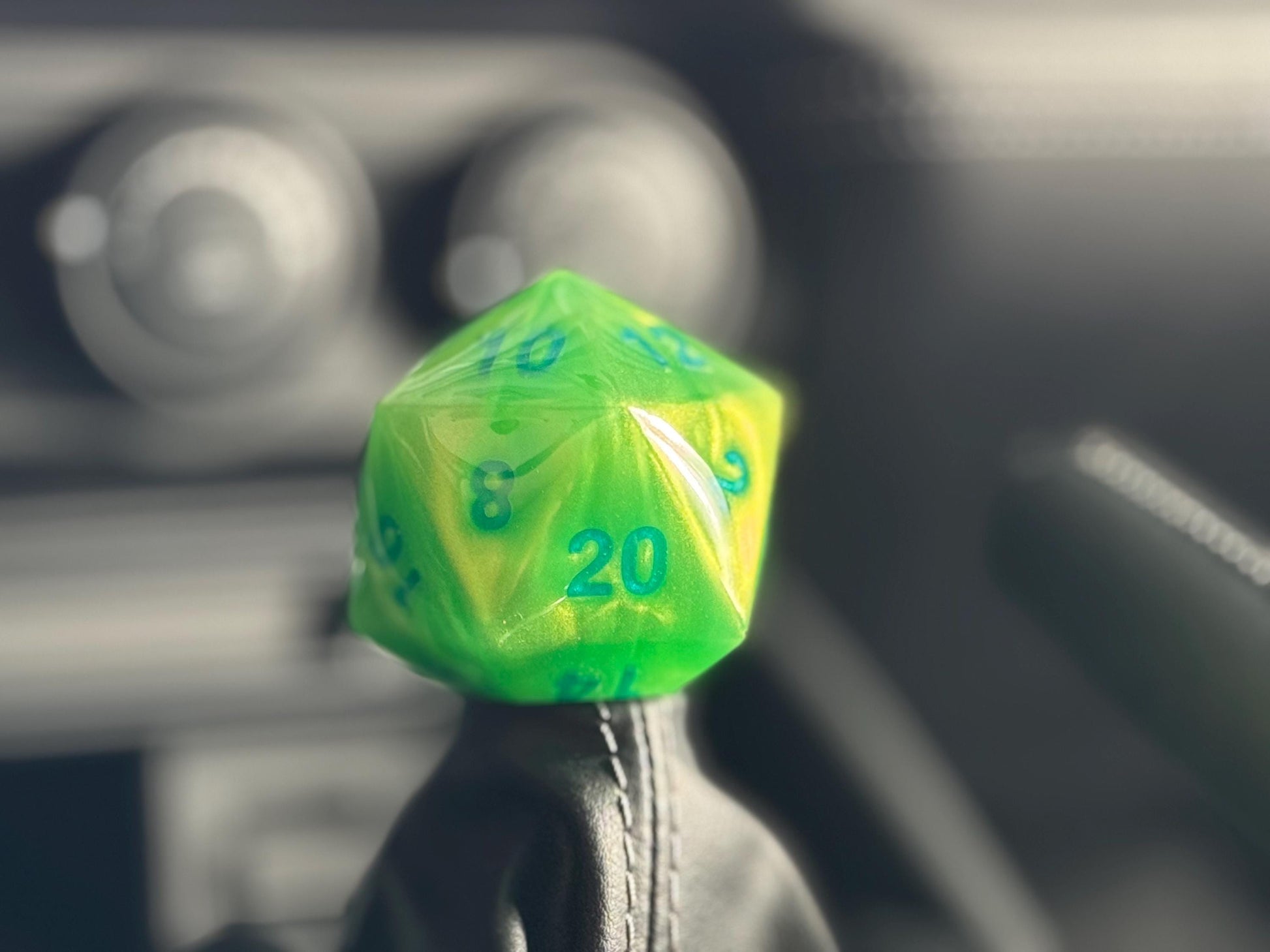 Custom Green D20 Shift Knob – Unique Dungeons & Dragons Inspired Gear Knob for the DnD Geek Car Enthusiast!