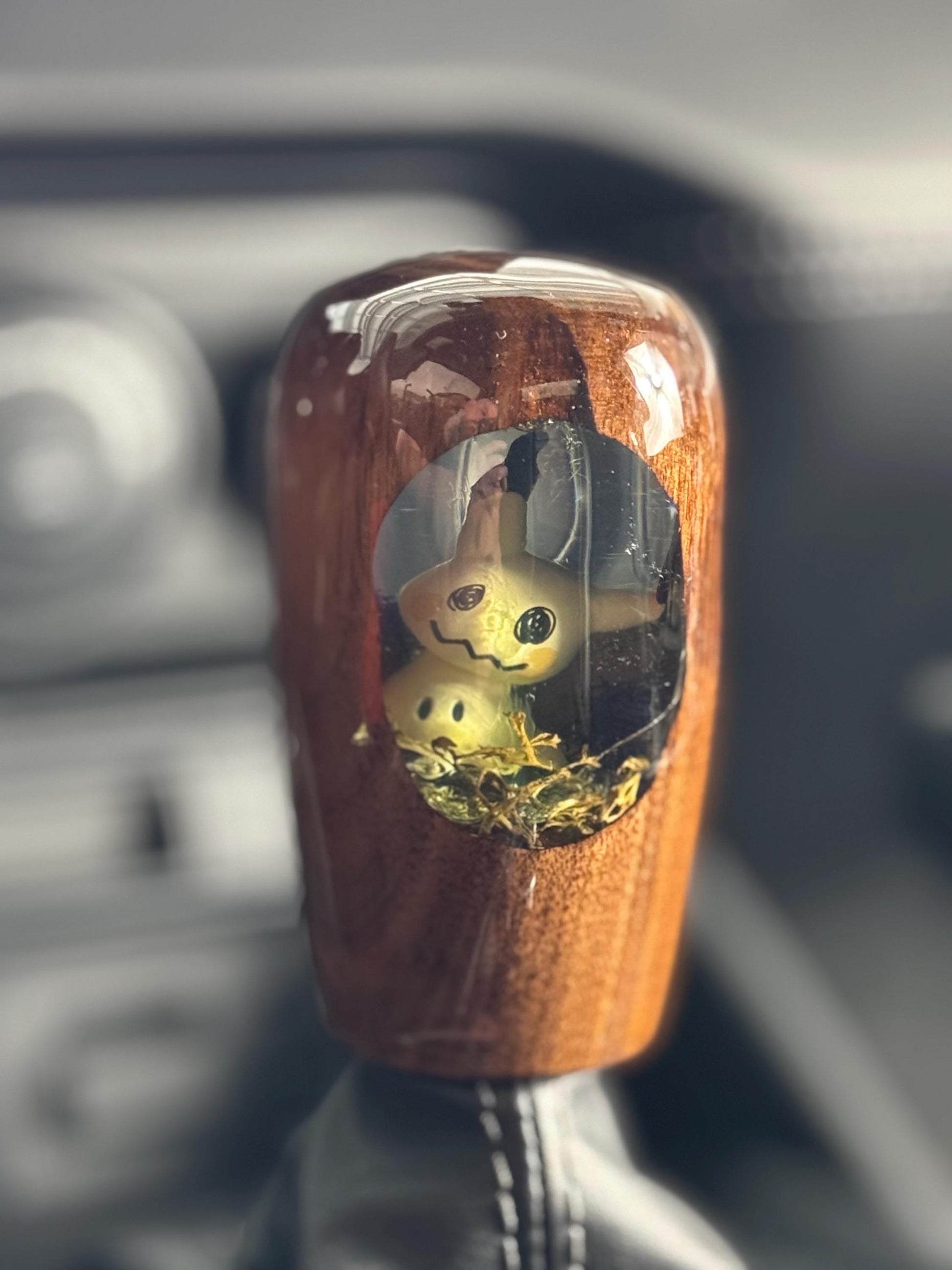 Custom Mimikyu Artisan Wood & Epoxy Resin Shift Knob – Unique Pokémon Gear Knob for the Geek Car Enthusiast!