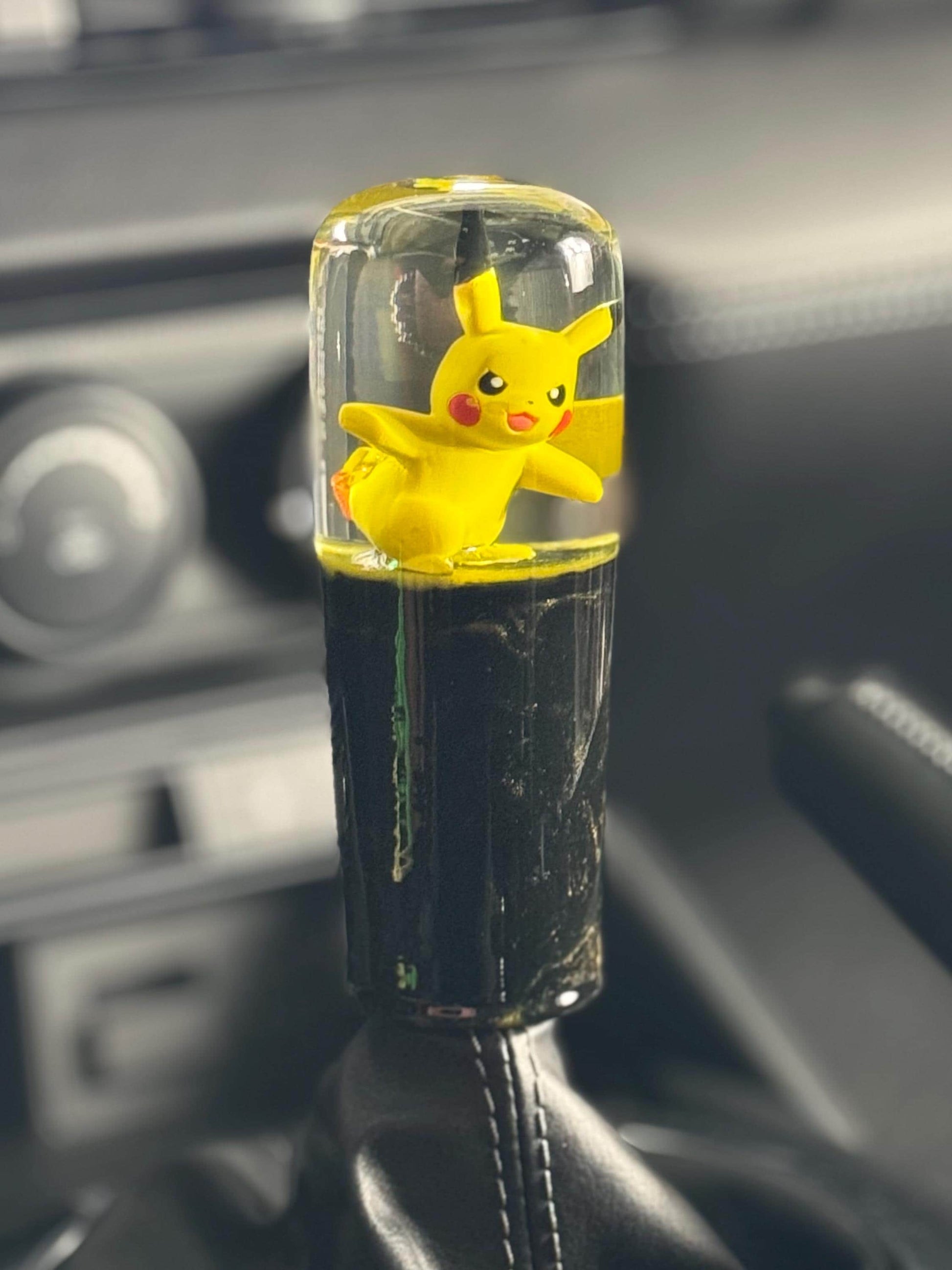 Custom Pikachu Shift Knob with Black & Yellow Base – Unique Pokémon Gear Knob for the Geek Car Enthusiast!