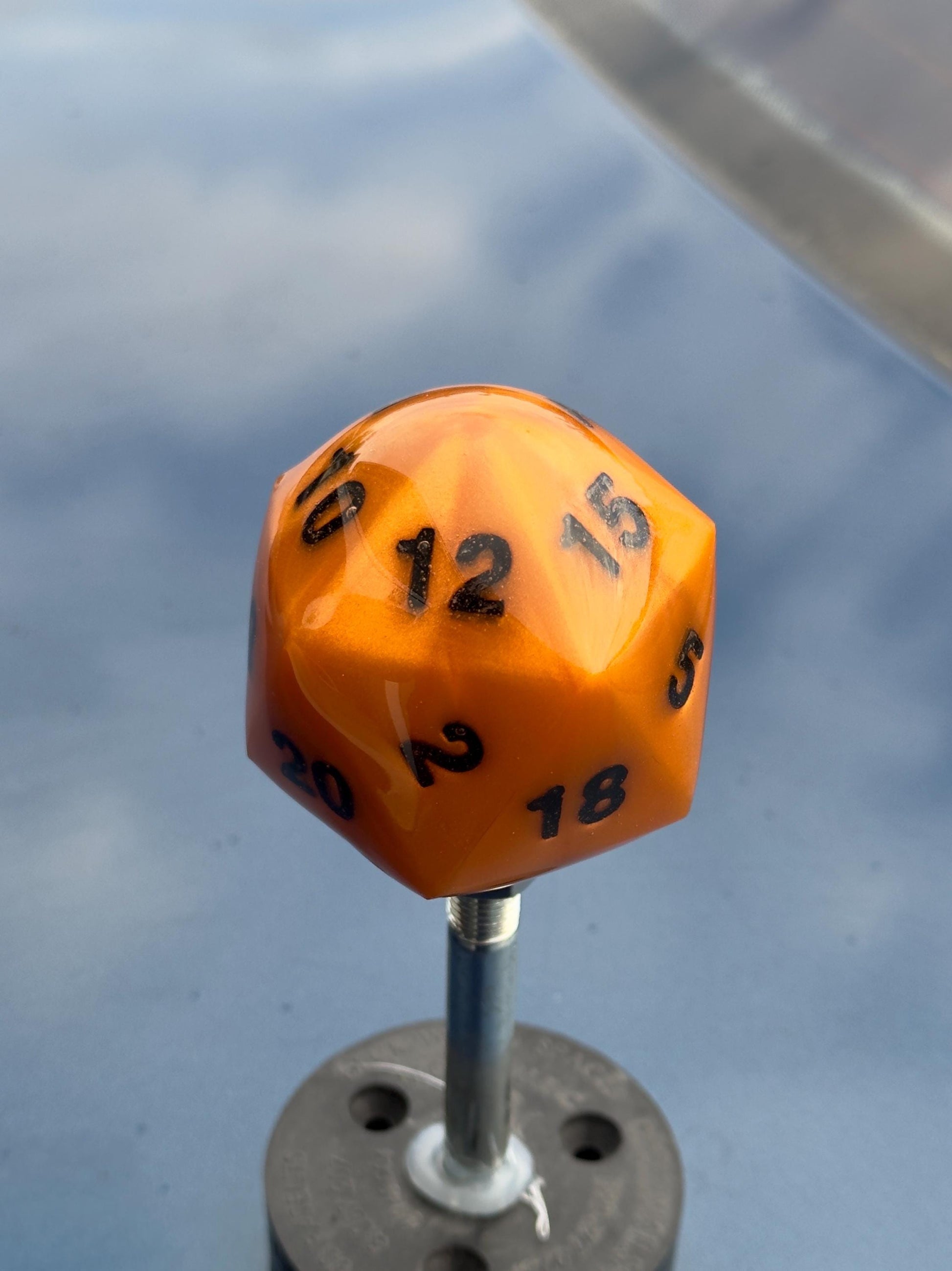 Custom Orange D20 Shift Knob DOMED TOP – Unique Dungeons & Dragons Inspired Gear Knob for the DnD Geek Car Enthusiast!