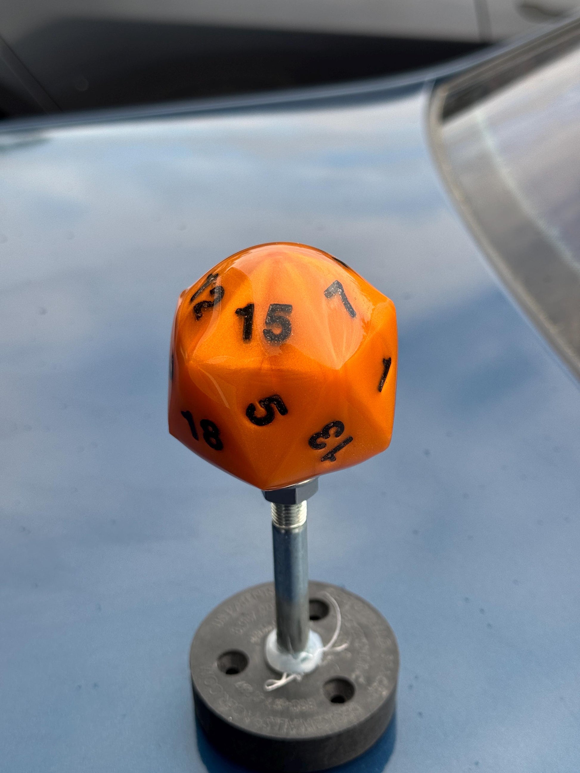 Custom Orange D20 Shift Knob DOMED TOP – Unique Dungeons & Dragons Inspired Gear Knob for the DnD Geek Car Enthusiast!