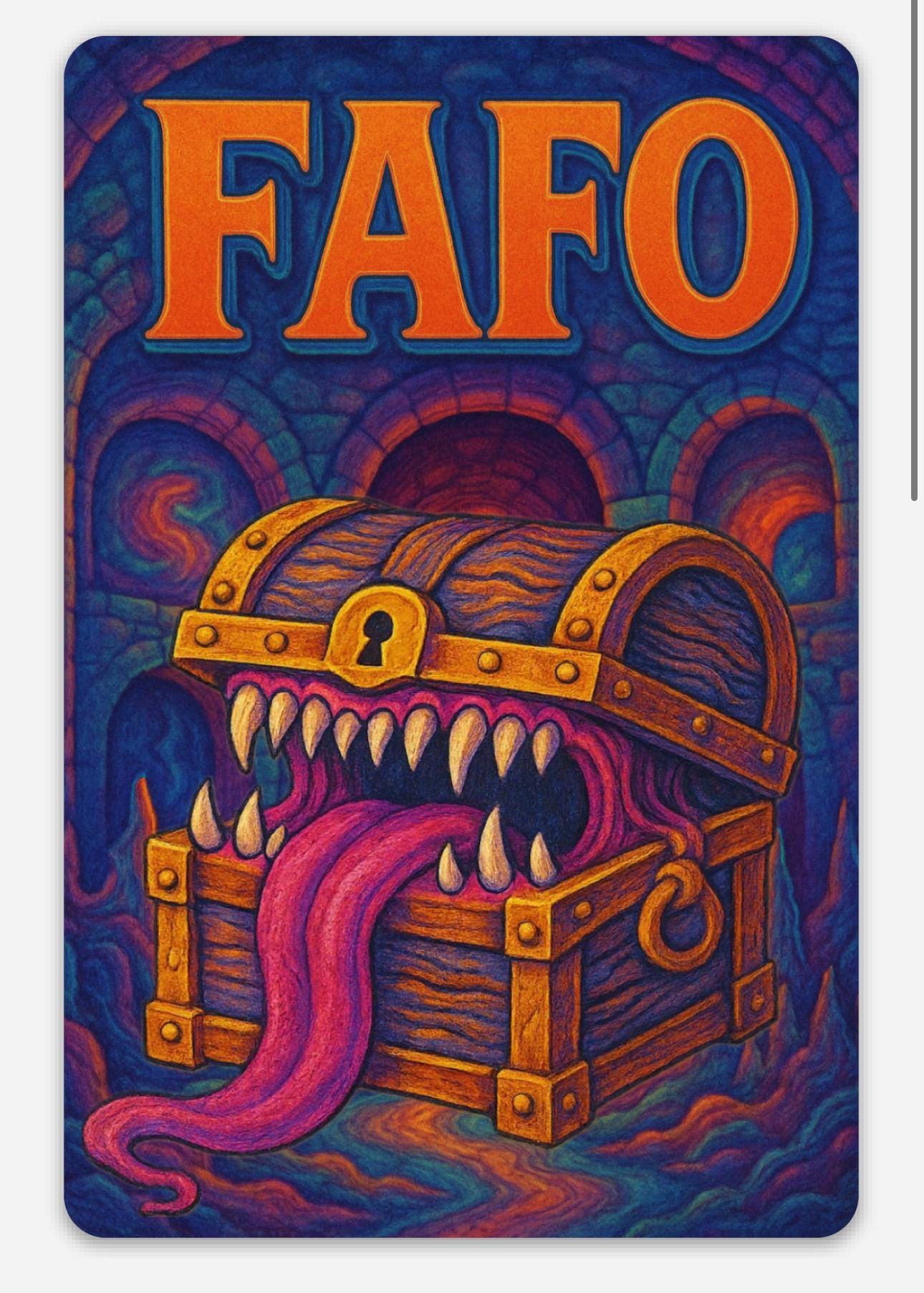FAFO Mimic Chest Sticker Decal - Bumper Sticker for ttrpg nerds, D&D geeks, board gamers, catan, D20