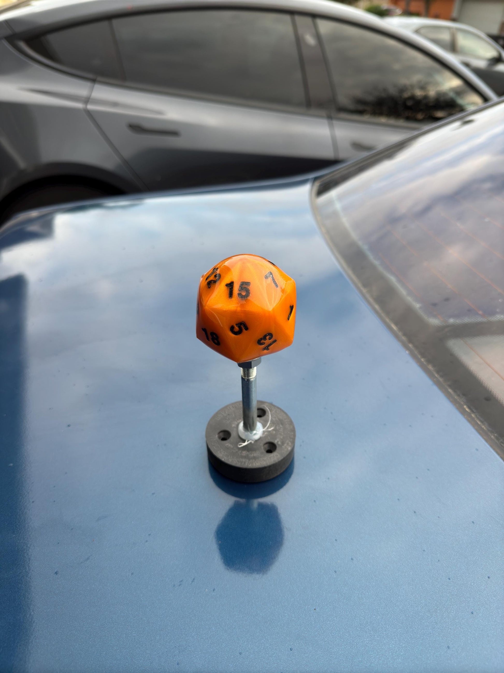 Custom Orange D20 Shift Knob DOMED TOP – Unique Dungeons & Dragons Inspired Gear Knob for the DnD Geek Car Enthusiast!